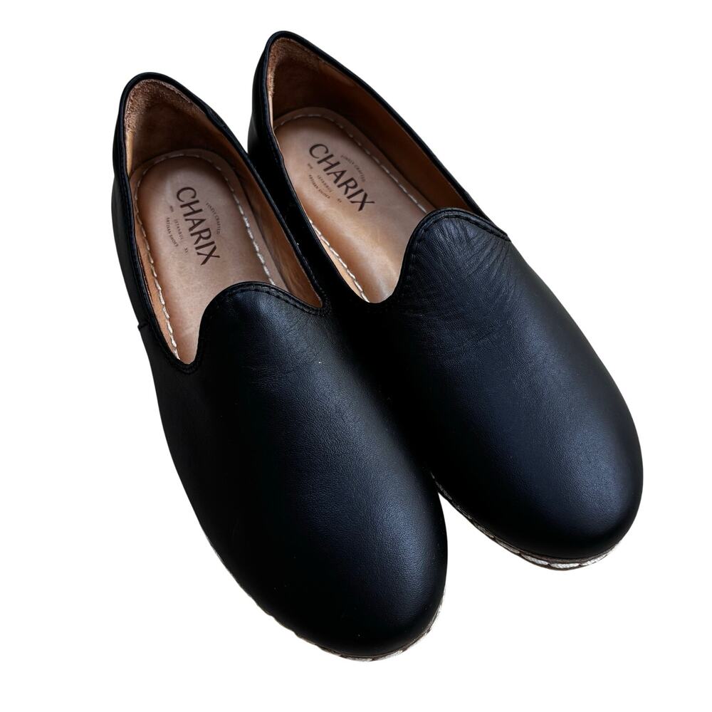 Charix black leather flats comfort shoes everyday slip ons ladies EU size 39